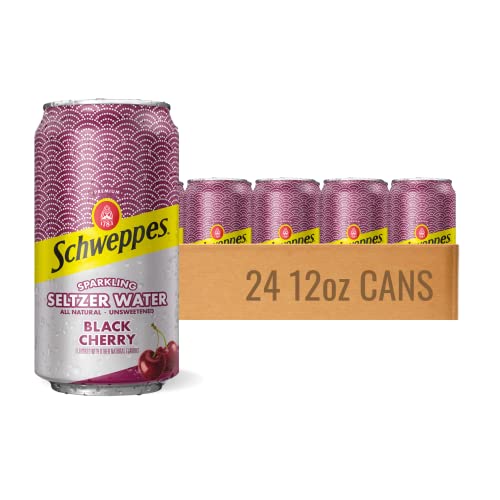 Schweppes Black Cherry Sparkling Seltzer Water - 24, 12oz cans - Refreshing and Crisp Black Cherry Flavor - Perfect Alone or Mixed - 24 Pack