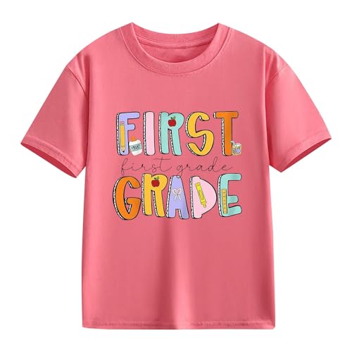 Girls 1st Grade Shirt Back to School First Grade T-Shirts First Day of School Graphic Tee Tops Kids Summer Outfits2