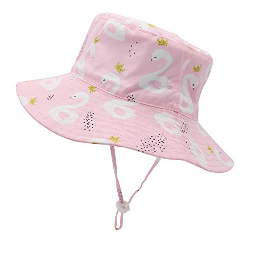 Baby Girl Sun Hat Baby Bucket Hat UPF 50+ Toddler Beach Hat with Wide Brim Summer Hats Kids Caps Swan 12-24 Months