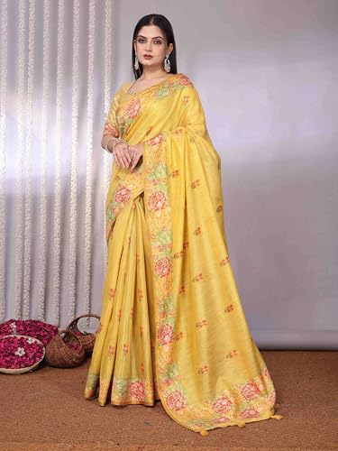 Image of SWORNOF Gold-Toned Woven Design Silk Zari Tissue Saree | Saree for Women | Soft and Skin Friendly