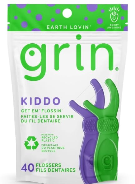 Grin Kiddo Flossers Berry Awesome Flavor - 3 Pack (120 Count)