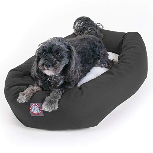 Image of Majestic Pet 24 Inch Poly-Cotton Sherpa Calming Dog Bed - Cozy Soft Round With Spine for Head Support - Washable Fluffy Donut 24x19x7 (Inch) for Small Pets - Gray
