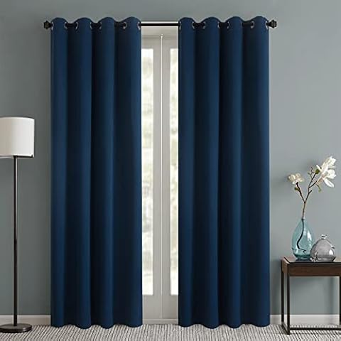 MOHAP Eyelet Blackout Curtains for Bedroom Window Thermal Insulated Panels 6" Width x 54" Drop 2 Panels Navy Cover