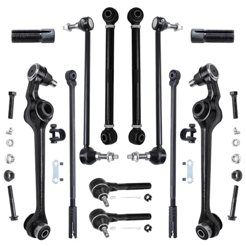 Image of Detroit Axle - 12pc End Kit for Chrysler 300M Concorde LHS Dodge Intrepid, Front Lower Control Arms with Ball Joints Sway Bars Outer Inner Tie Rods Adjusting Sleeves Rear Lateral Links Replacement