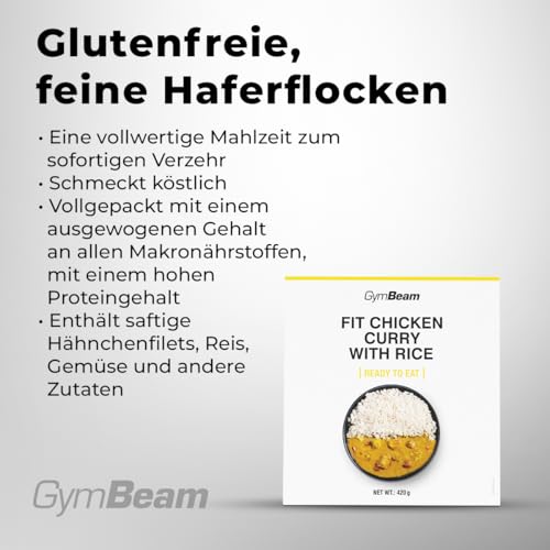 GymBeam FIT Fertigmahlzeit Hähnchen Curry mit Reis - Vollwertige Mahlzeit, hoher Proteingehalt, saftige Hähnchenfilets, mit Kokosmilch und Gemüse, einfach Zuzubereiten, ideal fürs Reisen, 420 g