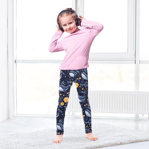Whale Floral Girls Leggings Soft Stretch Workout Yoga Dance Pants for Kids Casual Tights4