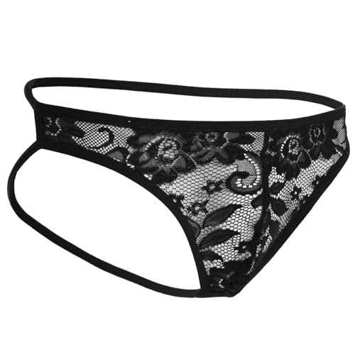 ABAFIP Men's Lace Sissy Thong Panties Low Rise Sheer G-string Backless Tangas Crossdressing Lingerie Underpants4