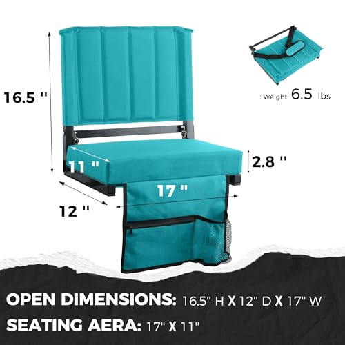 Image of SPORT BEATS Stadium Seats with Back Support Bleacher Chairs with Back and Cushion Thick Padded Bleacher Seats Includes Shoulder Strap Cyan 1pc Regular - 17 inch W x 12 inch D x 16.5 inch H