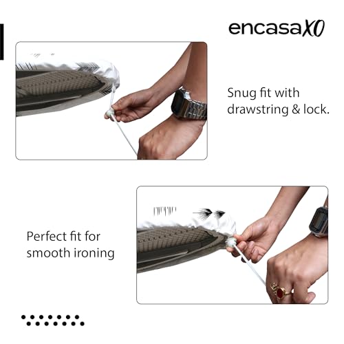 Image of Encasa XO Ironing Board Cover with 3mm Thick Felt Pad for Steam Press (Fits Standard Medium Boards of 112x34 cm) Heat Reflective, Scorch & Stain Resistant, Printed - Black Arrow