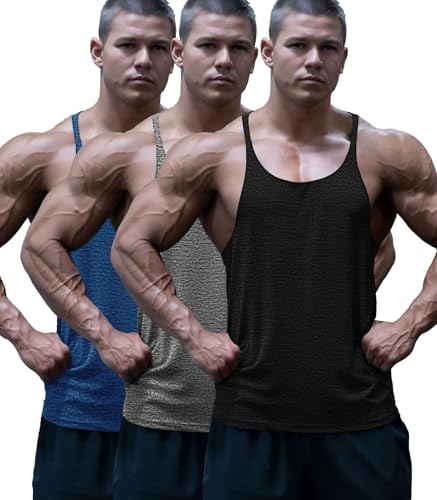 Yewloch Camiseta de Tirantes para Fitness de Hombre,Camisetas Atléticas de Secado rápido para Culturismo,Camisetas de Tirantes Tombre Gym(Negro/Gris/Azul,XL)