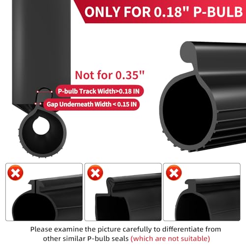 AggSound 18FT 0.18" P-Bulb EPDM Rubber Garage Door Bottom Seal – Weather Stripping for Single-Channel Doors, Black