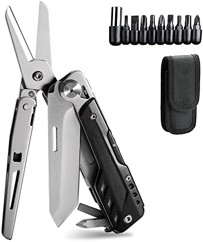 NARTEER 5-in-1 Multitool Including Large Size Scissors Detachable Pocket Knife Screwdrivers Screw Sets Glass Breake Belt Clip for Emergency EDC Camping Wilderness Adventur Survival Hiking