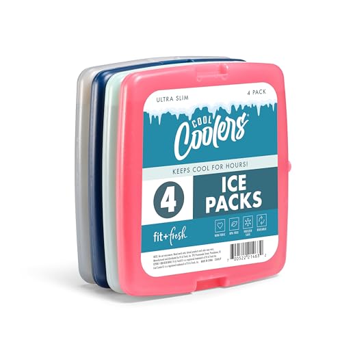 Fit + Fresh Cool Coolers Slim, Reusable Ice Packs for Lunch Bags, Beach Bags, Coolers, and More, Set...
