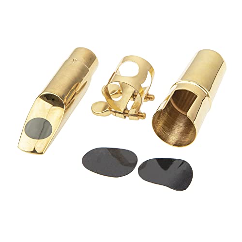 1Pack Yootones Alto Sax Saxophone 6C Mouthpiece Metal With Mouthpiece Patches Pads Cushions Cap Buckle Compatible With Alto Saxophone Mouthpiece(Gold) #TOP2