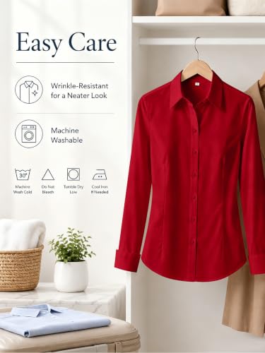 BBIBBI Womens Tops Dress Shirts Work for Women Business Casual Blouses Shirt Ladies and Button Down Up Women's Blouse red Size L-Petite — view 6