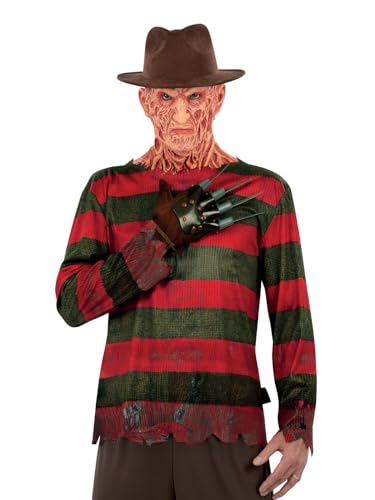 Smiffys A Nightmare On Elm Street, disfraz de Freddy Krueger, Top estampado, guantes y sombrero