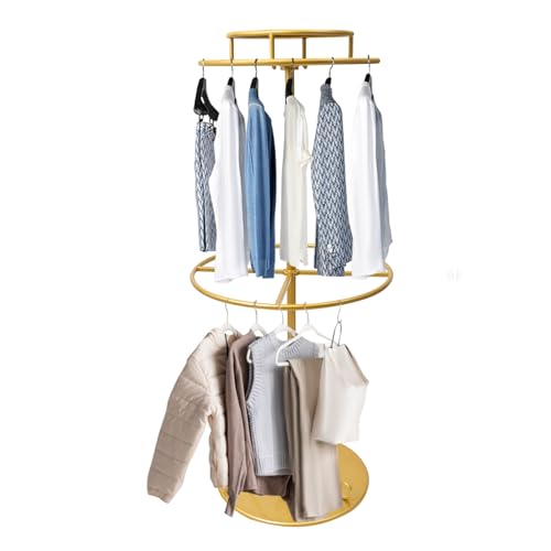 Philipreba 55in-height Rotatable Round Clothes Rack, 2-tier Retail Round Clothing Rack with 50lbs Loading, Floor-Standing Metal Circular Rack Rotating Garment Rack with Retail Display Table