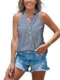 CUPSHE Damen Sommer Tank Top Gestreiftes Ärmelloses V-Ausschnitt Blusen Lässig Oberteile Basic Vest Dunkelblau L