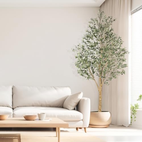 Realead Artificial Olive Tree 10 Feet, Large Fake Olive Tree with Natural Wood Trunk and Lifelike Fruits, Tall Faux Olive Tree 10ft for Home Office Decor