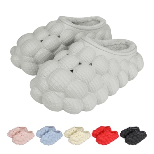 Onngaku Man Women Bubble Slides with Fur Lined Grey Bubble Slippers Comfortable Warm Fun Slippers Shoes for Indoor Outdoor Women Size7.5-8 Man Size6-7