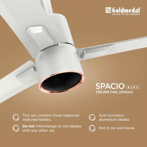 Image of Goldmedal Spacio BLDC 1200mm Decorative 5 Star Rated Ceiling Fan | Remote with 3 Modes |Off Timer Function (2,4, & 8 HRS) | Smooth & Silent Operation (Snow White)