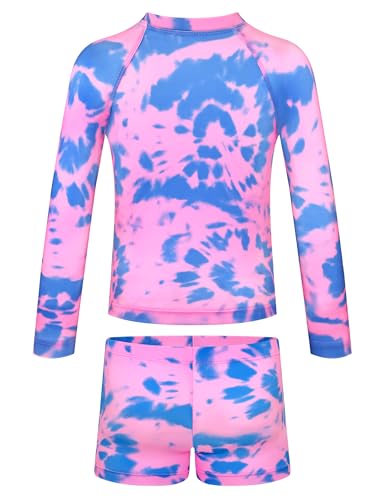 Image of TENVDA Girls Rash Guard Swimsuit Long Sleeve Bathing Suits with Shorts for 3-12 Years Old Kids