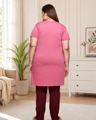 Image of In Love Women's Printed Cotton Plus Size Longline T-Shirt with Pockets | Cotton fabric - soft longline T-shirt with easy plus-size fit