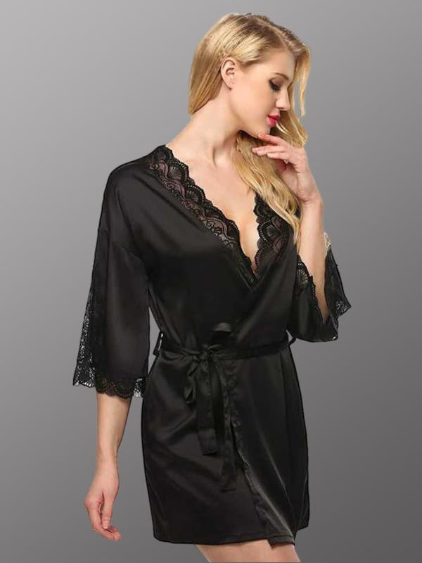Image of Stylish Women Satin Robe Nighty with Bikini Combo Nightwear S-3XL