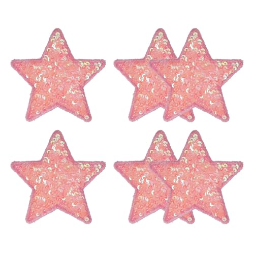 YELARXI Sequin Star Iron on Patches Embroidered Sew Sequin Glitter Patch Appliques, 2.6"x2.6" Fit for DIY Shoes Hats Backpacks Clothing Repair - (6 Pack, Pink)