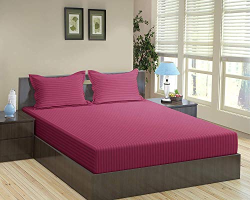 Image of Trance Home Linen 200 TC Pure 100% Cotton Bedsheet Set of 4pcs-(1 King Size Fitted Sheet + 1 King Size Flat Sheet and 2 Pillow Covers,Rose Pink)