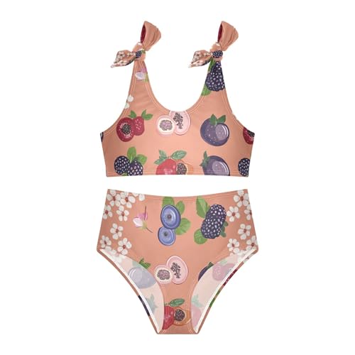 JUNZAN Funny Berry Fruit Rose Gold Girls Bathing Suits High Waisted 2 Piece Swimwear Girls Bikini Bottom 3T2