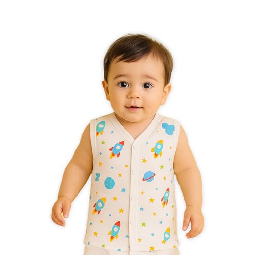 Image of Kidbea Newborn Baby Jhabla Unisex - Organic Cotton Muslin Shirt | Soft & Breathable Summer Wear for Boys & Girls | Cute Prints Infant Clothing