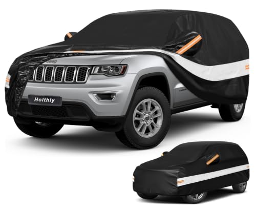 Image of 10 Layers SUV Car Cover Custom Fit for Jeep Grand Cherokee (2010-2026) Waterproof All Weather for Automobiles, Outdoor Full Cover Sun UV Rain Protection with Cotton.Black