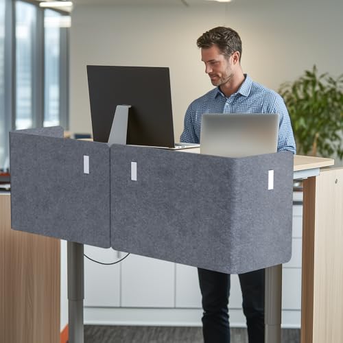 Image of Desk Privacy Panel,2PCS L-Shaped Clamp-On Office Desk Divider,2-in-1 Adjustable Acoustic Desktop Partition Or Under Desk Modesty Panel,for Office,Home,Felt (Grey, 47.2 inch x 15.7 inch)