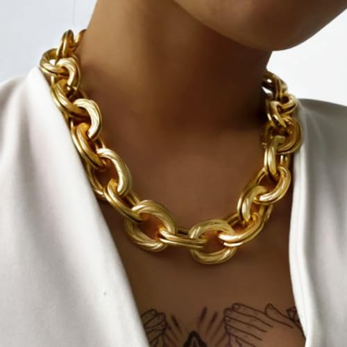 ACEDRE Chunky Choker Necklace Gold Cuban Link Chain Double O Link Necklaces Punk Hip-hop Jewelry for Women2