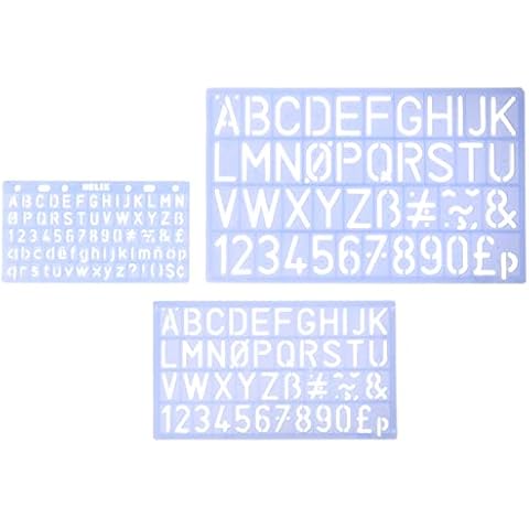 Helix Three Piece Stencil Set - Letters Numbers and Symbols (10mm 20mm 30mm), Blue Cover
