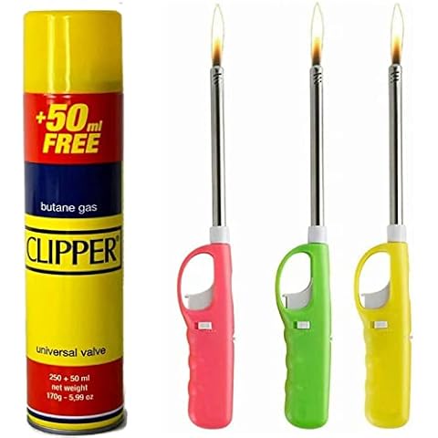 UR CHOICE 3 X BBQ Refillable Multicolour Safety Candle Fire Lighters With 1 Clipper Gas Refill Bottle Cover