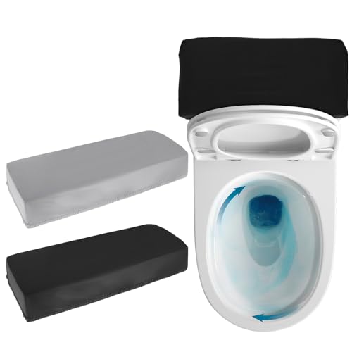 Bremorou 2 PCS Toilet Tank Lid Cover Black and Dark Gray Universal Washable Toilet Tank Cover Soft and Absorbent Replacement with Elastic Bottom for Bathroom Decor Accessories Polyester Fabric