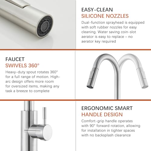 Alen Kitchen Sink Faucet with Pull Down Sprayer, Stainless Steel Single Handle Sink Faucet 1 Or 3 Hole, Kitchen Faucet Dual Function Faucet for Farmhouse, Camper, Laundry, Rv, Bar, Brushed Nickel by ALENARTWATER - Image 6