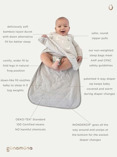 Image of GUNAMUNA gunamuna Unisex Baby, Toddler Wearable Blanket, Sleeping Bag Bamboo Rayon, Sleep Sack with Diaper Zipper, 1.0 TOG