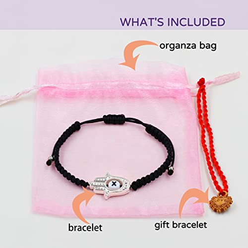 Image of Uloveido Customized A to Z 26 Letters Hand of Fatima Bracelet - Fatima Hamsa Hand Evil Eye Protection Bracelet Lucky Charm Adjustable Braided Black String