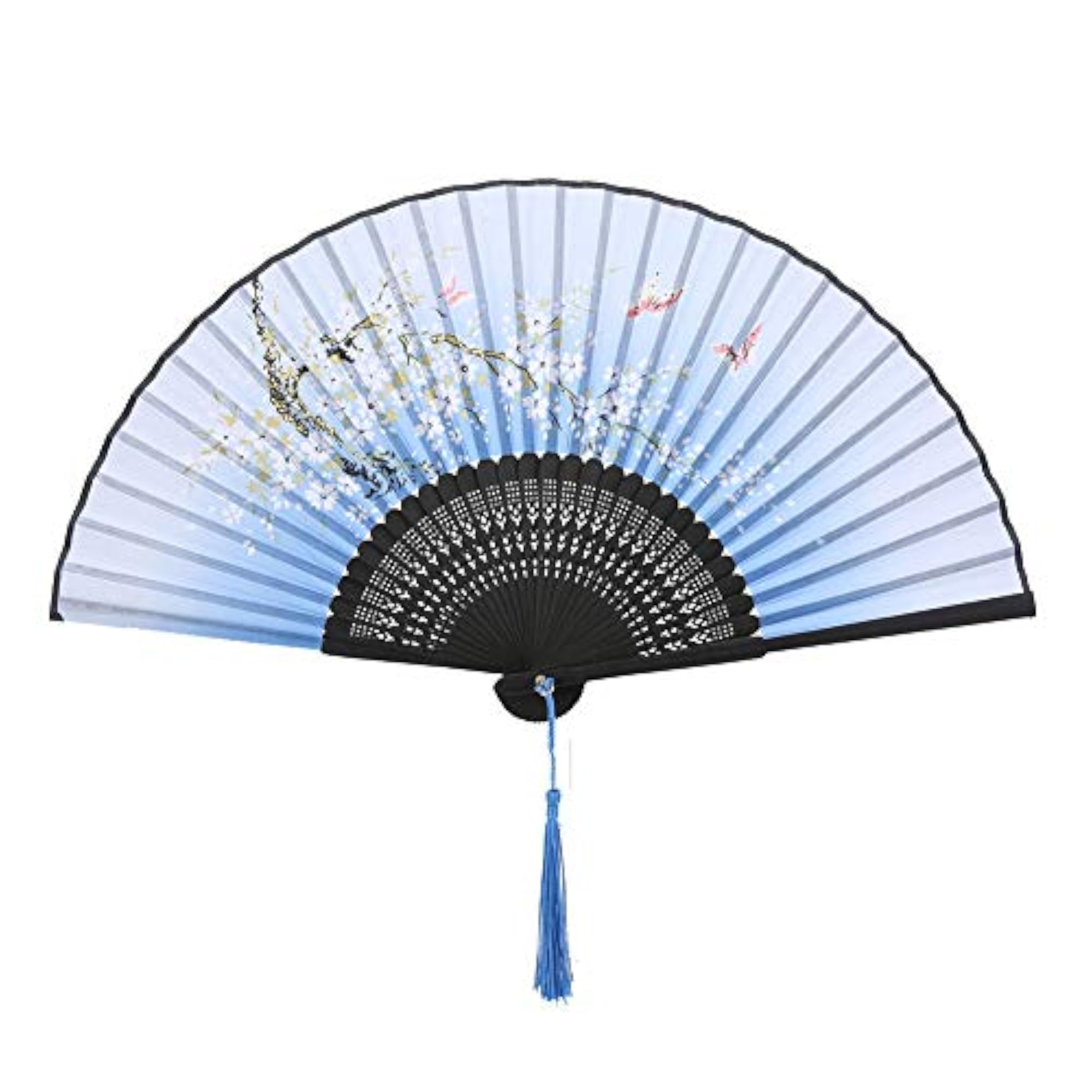 Blue Folding Dance Hand Fan, Elegant Decorative Prop