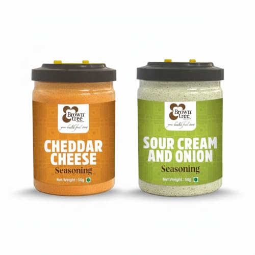 Image of Browntree Cheddar Cheese + Sour Cream & Onion Popcorn Seasoning Powder | Combo Pack -100g(Each Pack 50g)| Creamy & Tangy Flavours | Ideal for Snacks & Popcorn