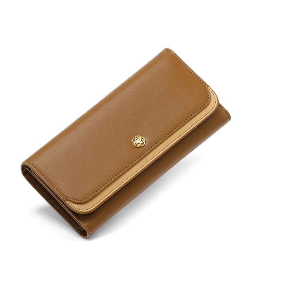 FEIBOON Women's Wallets RFID Blocking Leather Trifold Clutch Slim Wallet Ladies Purse Credit Card Holder Travel Wallet (BROWN)