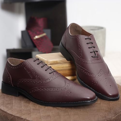 Image of LOUIS STITCH Men's Formal Lace-Up Wingtip Brogues | Handmade Italian Leather Shoes | Premium Oxford Dress Shoes for Men | Business, Wedding Sizes 6-12 |RXBG