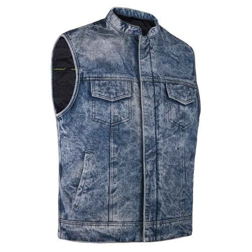 Leatherick Men’s motorcycle sleeveless Dual closure Breathable inner Lining Thrill Vibe Fadded Denim Vest2