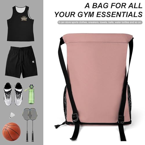 Subtle Dusty Rose-467 Drawstring Gym Backpack for Men Women, Water Resistant Sports Sackpack with Shoe Compartment And Wet Pocket, Lightweight String Bag for Travel3