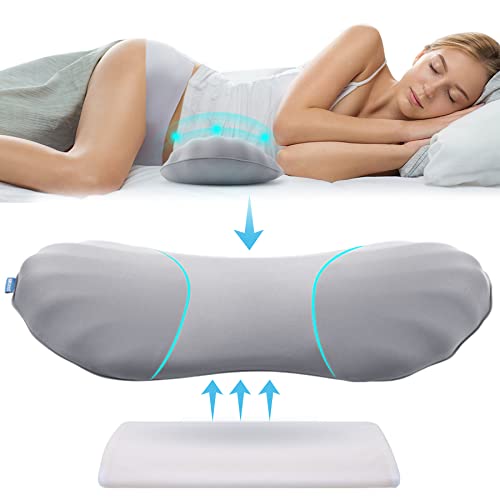 RESTCLOUD Adjustable Lumbar Support Pillow for Sleeping Memory Foam Back Support Pillow for Lower Back Pain Relief and Sleeping, Lumbar Support Pillow for Bed and Chair Moon Grey Includes a