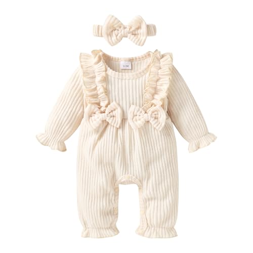 YOUNGER TREE Baby Girl Romper Fall Winter Long Sleeve Newborn Bodysuit with Headband Infant Clothes