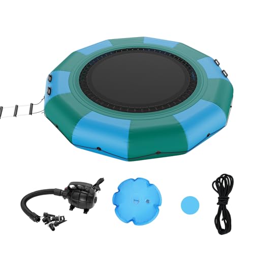 VEVOR Inflatable Water Bouncer, 12ft Recreational Water Trampoline, Portable Bounce Swim Platform with 3-Step Ladder & Electric Air Pump, Kids Adults Floating Rebounder for Pool, Lake, Water Sports